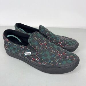Vans Plaid Checkerboard Slip-On Sneakers Black Green Men’s 7.5 Skater Grunge Alt